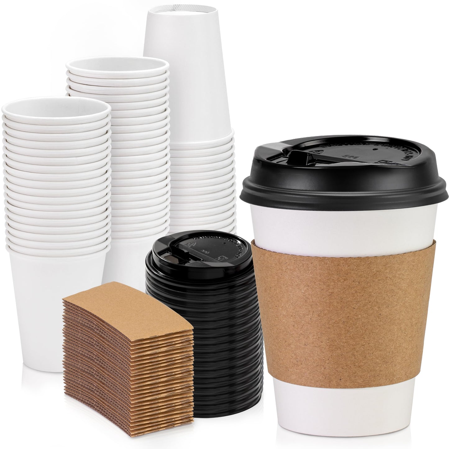 20 Pack 12 oz Disposable Coffee Cups with Lids and Kraft Sleeves